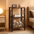 3 Tier Bookcase Industrial Metal Bookshelf With Side Fence in Rustic Brown Living Room Storage Display