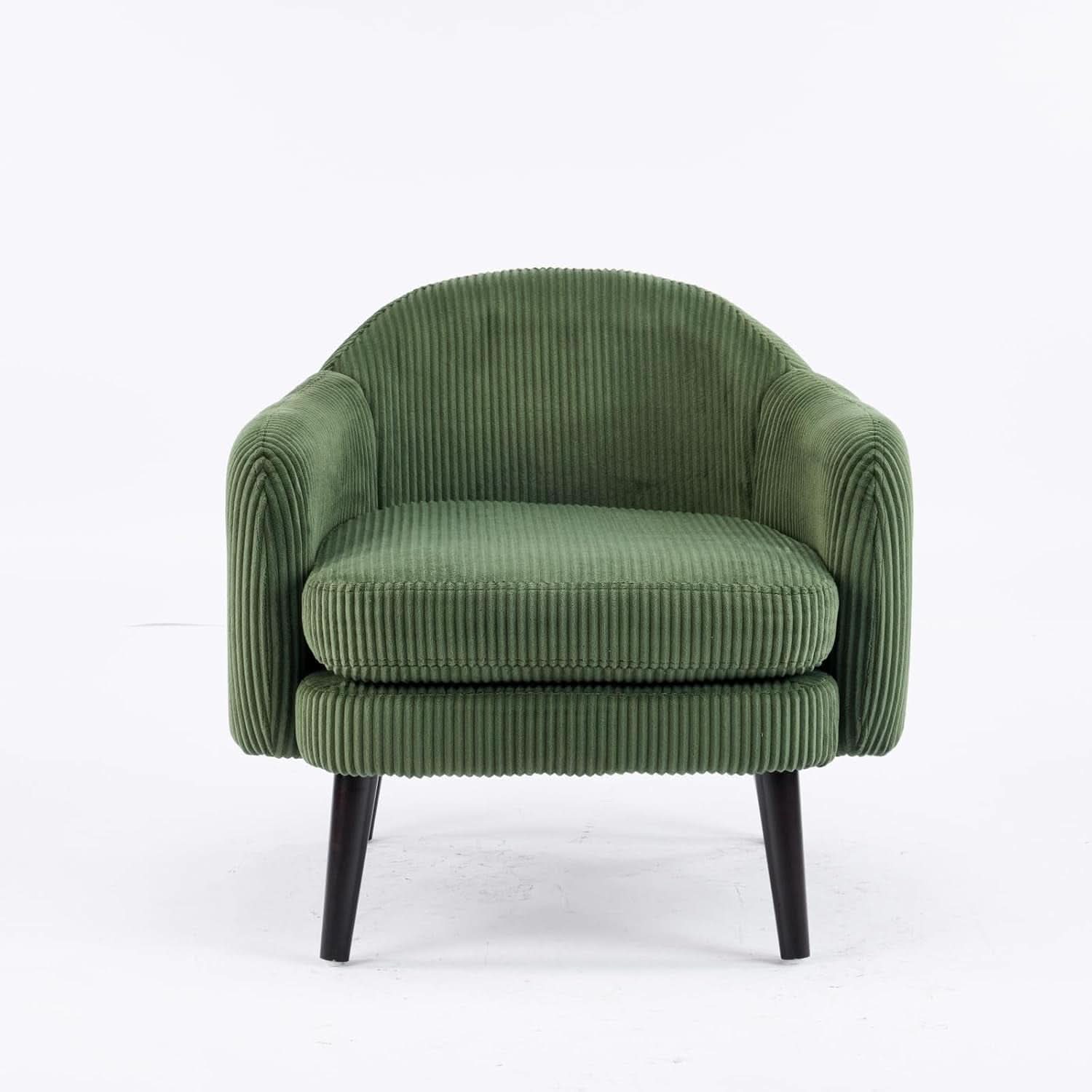 Corduroy Green Barrel Chair 30 Inch Wide With Wood Legs