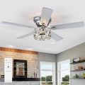 52 Inch Flush Mount Ceiling Fan With Remote LED Crystal Lighting