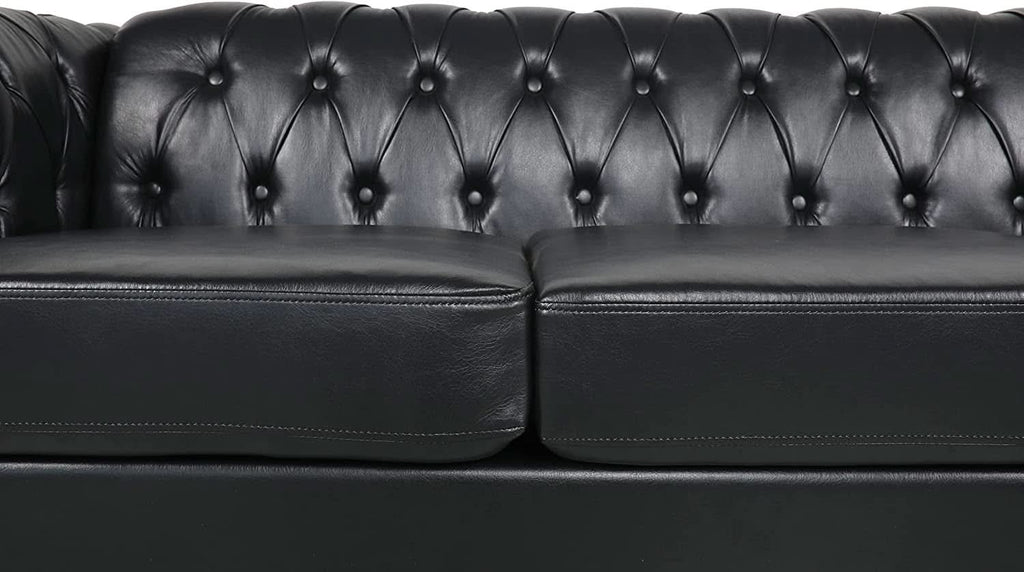 Sectional PU Leather Modular Sofa Couches, Black Tufted Cushions