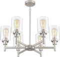Brushed Nickel Six Light Chandelier With Clear Glass Shades