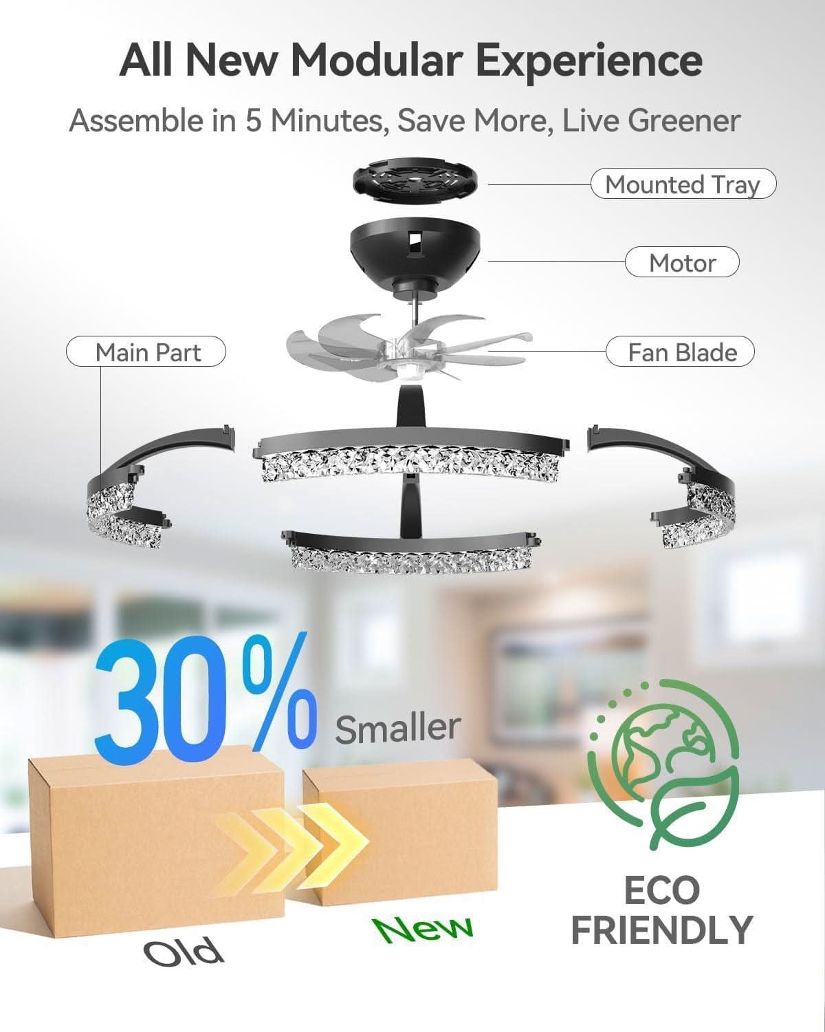 20 Inch Black Ceiling Fan With Remote Dimmable Light 3000K 6000K Low Profile Energy Efficient