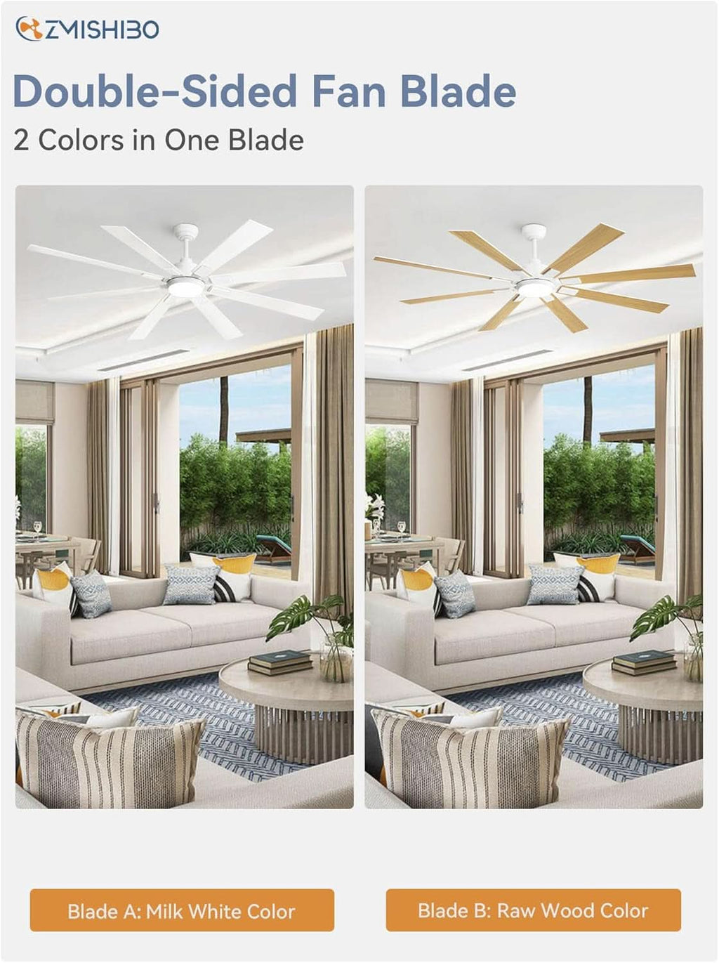 72 Inch White Ceiling Fan With Lights And Remote DC Motor