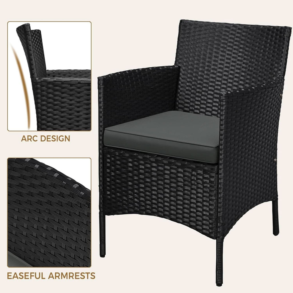 3 Piece Outdoor PE Rattan Wicker Patio Furniture Set With Soft Cushions And Glass Coffee Table