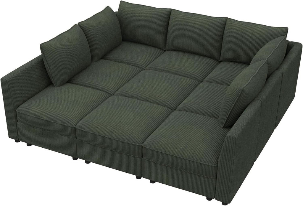 Emerald Green Modular Sleeper Sofa With Hidden Storage Compartment
