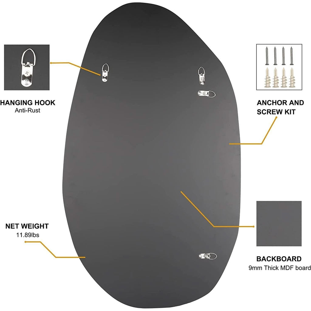 Asymmetrical Frameless Wall Mirror For Living Room 19.5 x 33.5 Inches