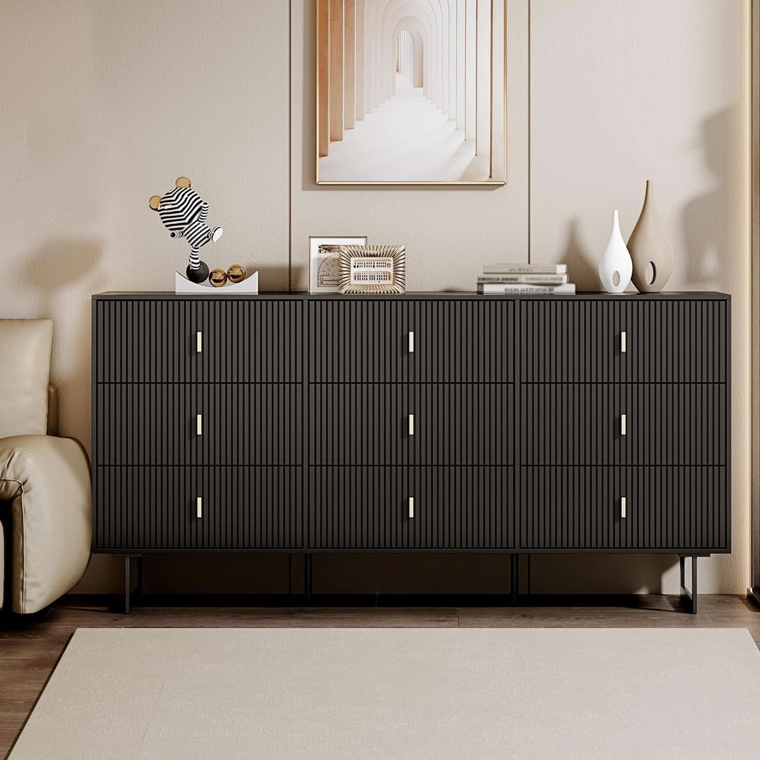 Matte Black Nine Drawer Organization Storage Cabinet