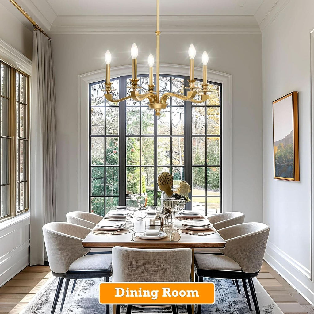 Gold 5 Light Chandelier 25.5 Inch Farmhouse Brass Dining