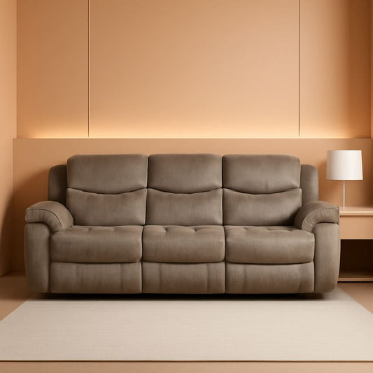 Manual Double Reclining Brown Sofa 87 Inch Wide Living Room