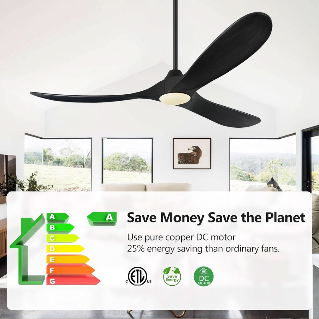 52 Inch Matte Black Wood Ceiling Fan With Remote Light