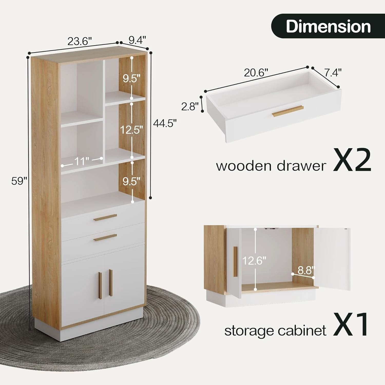 Tall Bookcase With Drawers And Doors Light Walnut Finish