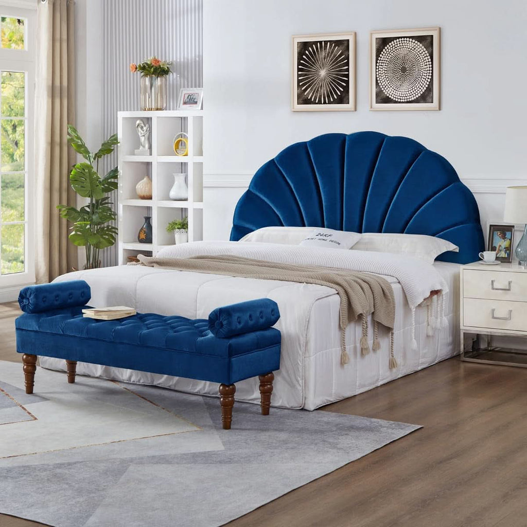 Elegant Crown Design Upholstered Velvet King Headboard