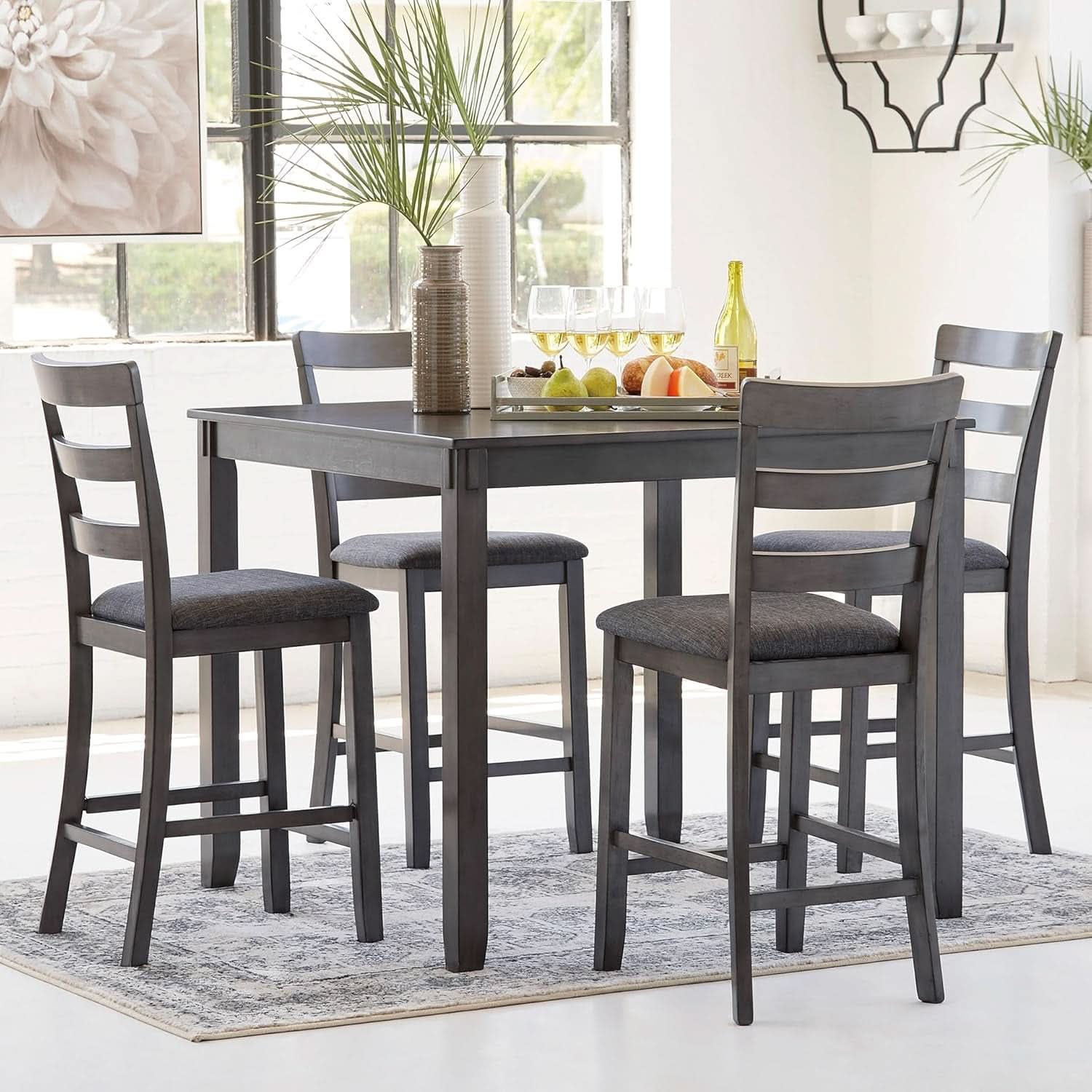 5 Piece Engineered Wood Counter Height Dining Set Gray