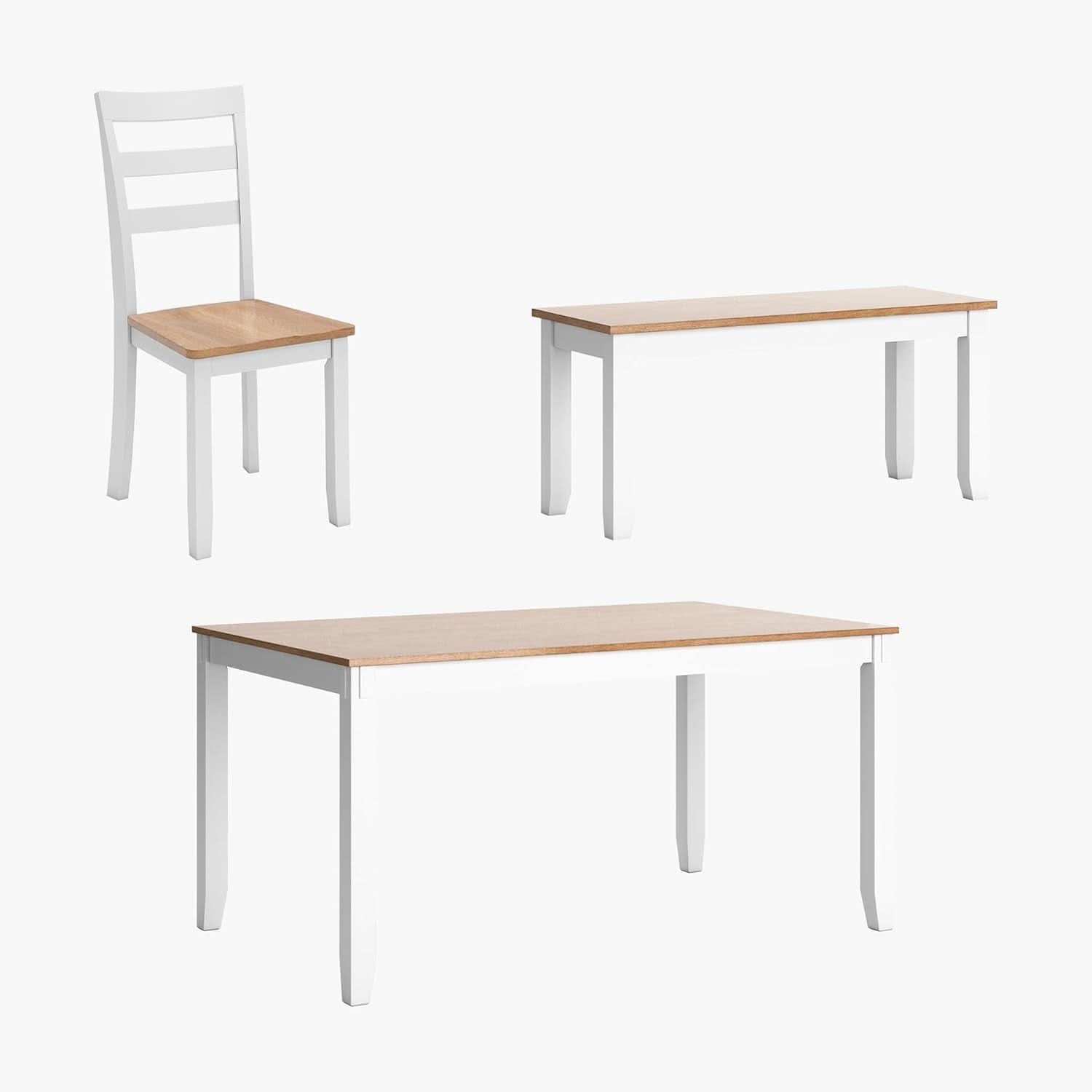 Dining Table Set White Mango Wood Contemporary Style Edition