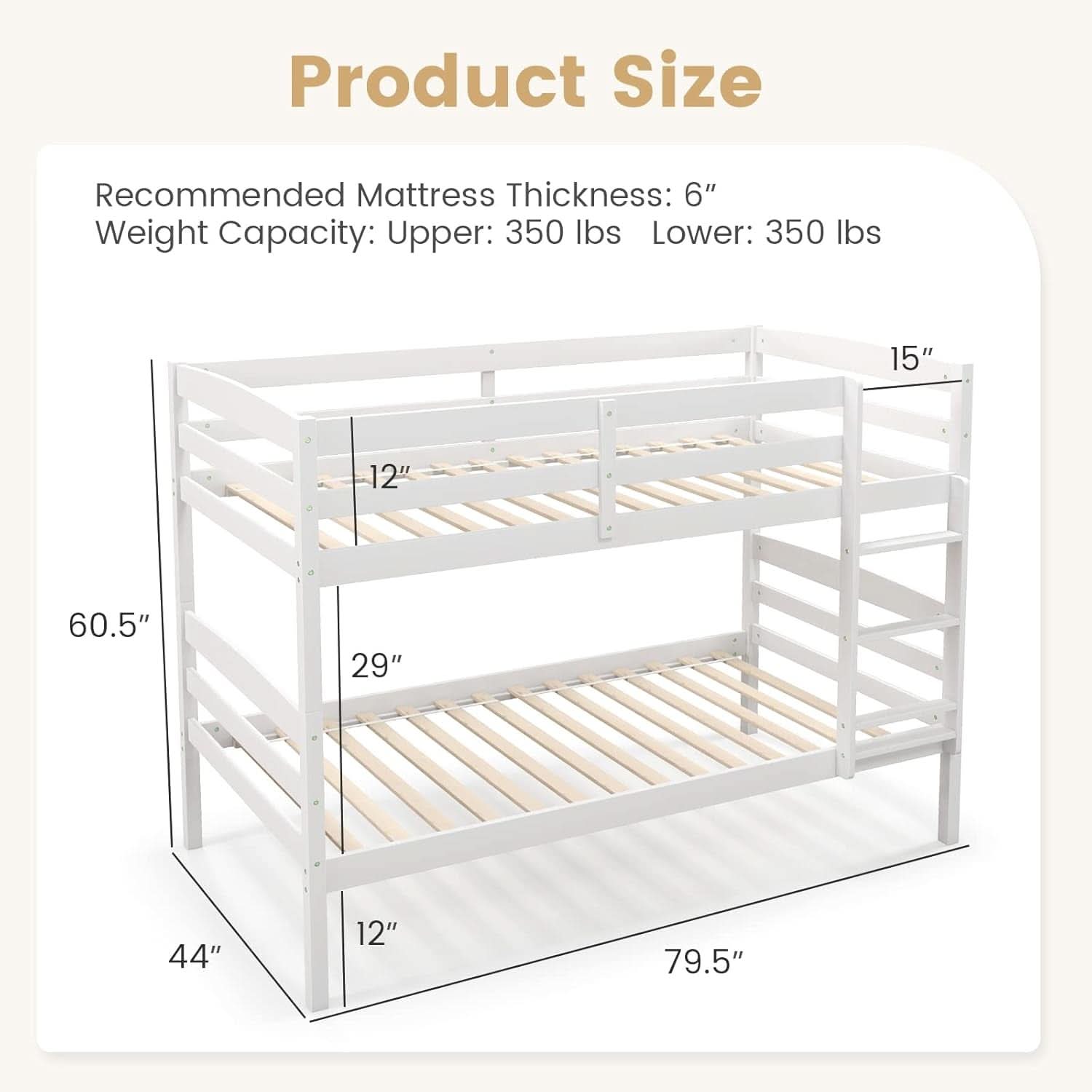 White Twin Over Twin Bunk Bed With Integrated Ladder
