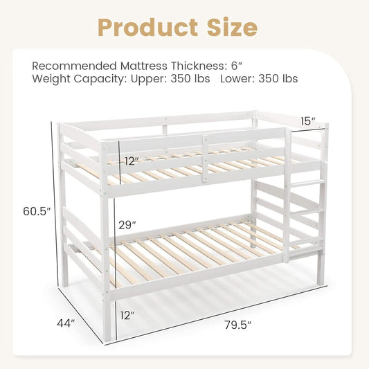 White Twin Over Twin Bunk Bed With Integrated Ladder
