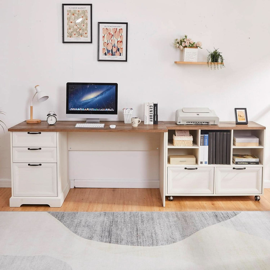 60 Inch L Shaped Desk With Farmhouse Cabinetry Storage