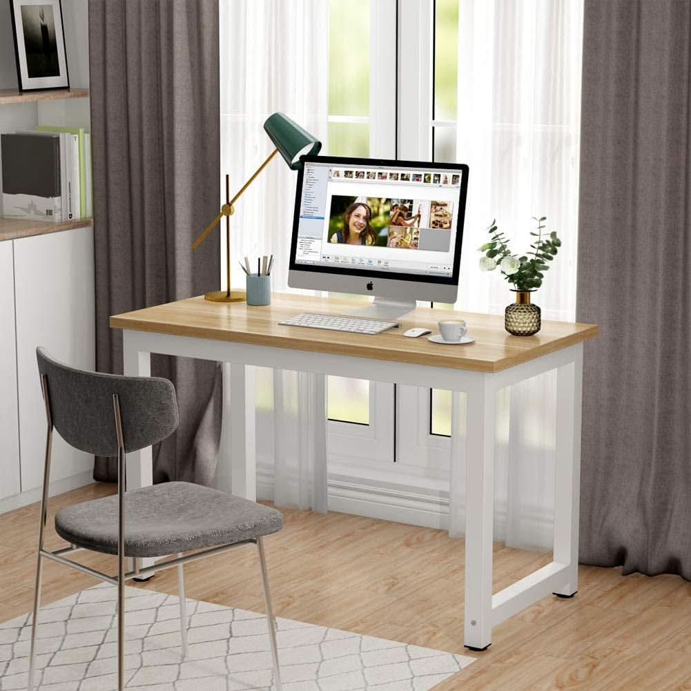 47 Inch Modern Computer Desk Light Walnut For Home Office