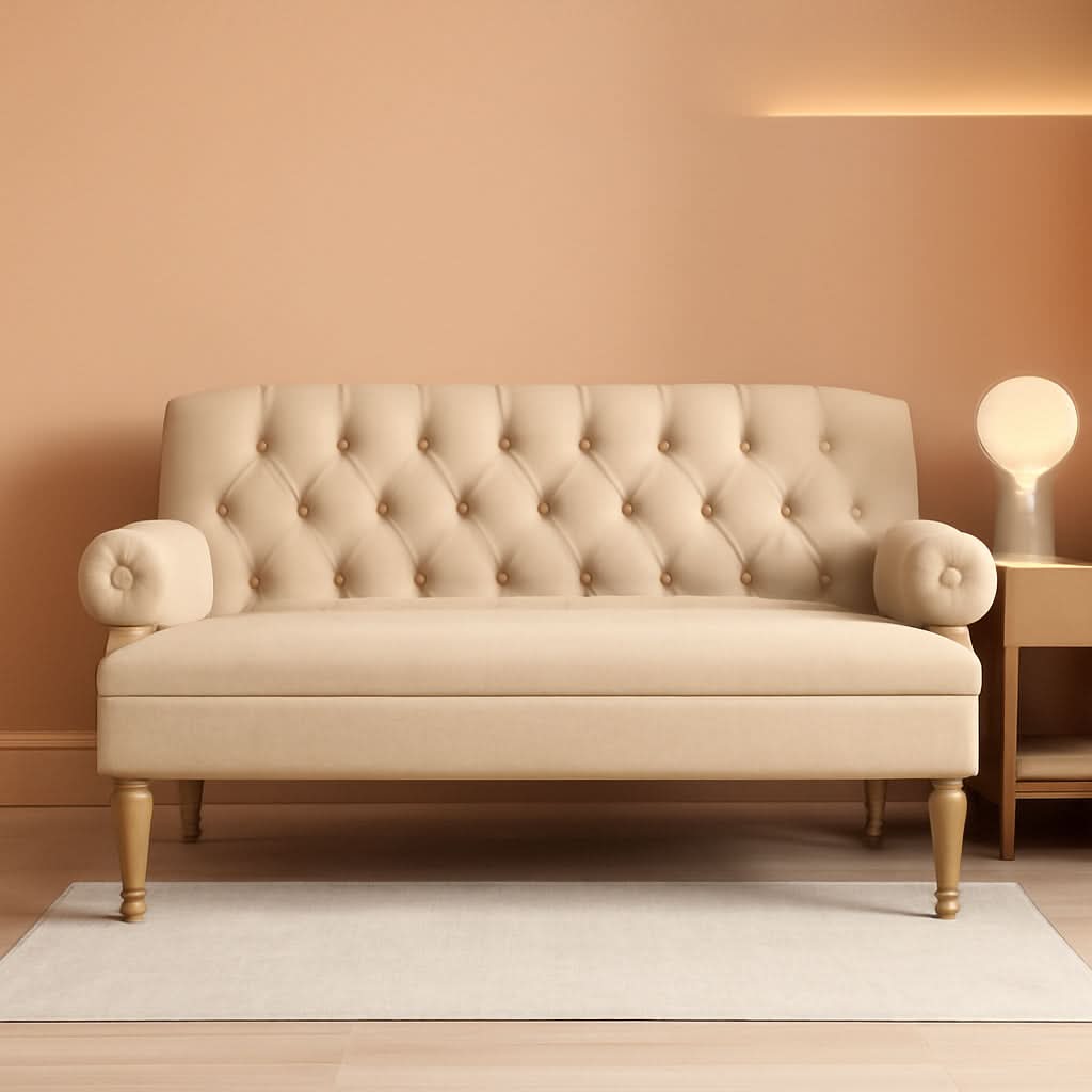 Warm Beige Tufted Loveseat Sofa Modern Living Room
