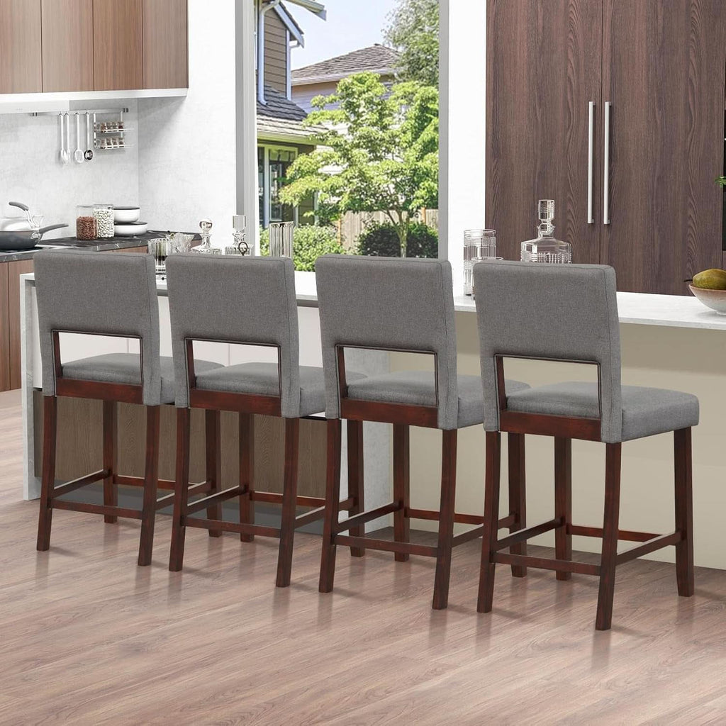24.5 Inch Counter Height Bar Stools Set Of 2 Grey Upholstered Backrest With Rubber Wood Legs