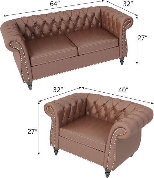 PU Brown Leather Modular Sectional Sofa Tufted Cushions