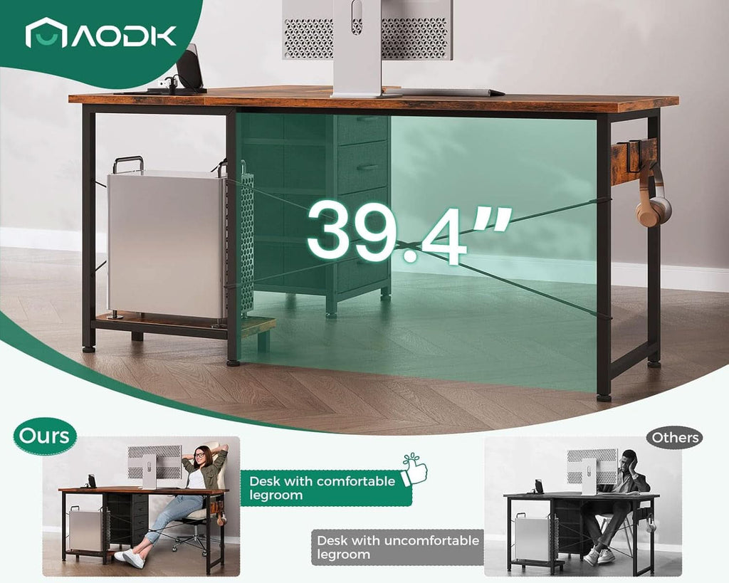 L Shaped Desk With USB Ports And 4 Drawers 53 Inch