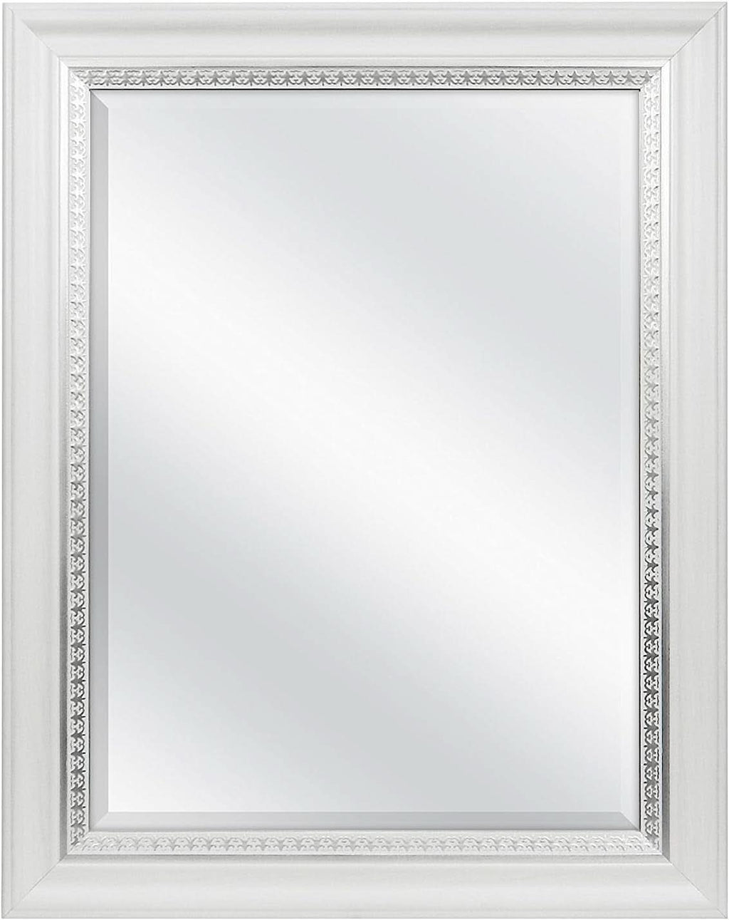 23x29 White Woodgrain Wall Mirror With Beveled Edge