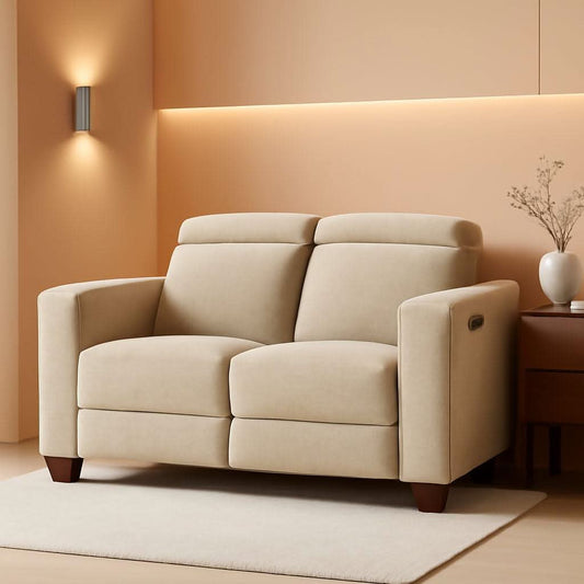 Beige Fabric Wall Hugger Power Loveseat Recliner USB