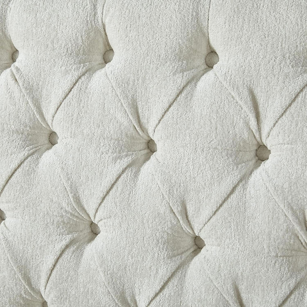 Queen Size Chenille Upholstered Sleigh Platform Bed with Button Tufted Headboard