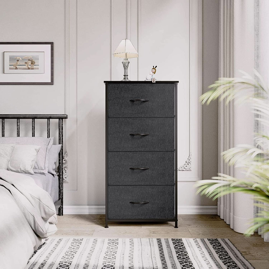 Fabric Dresser With 4 Drawers And Wooden Top Storage Unit