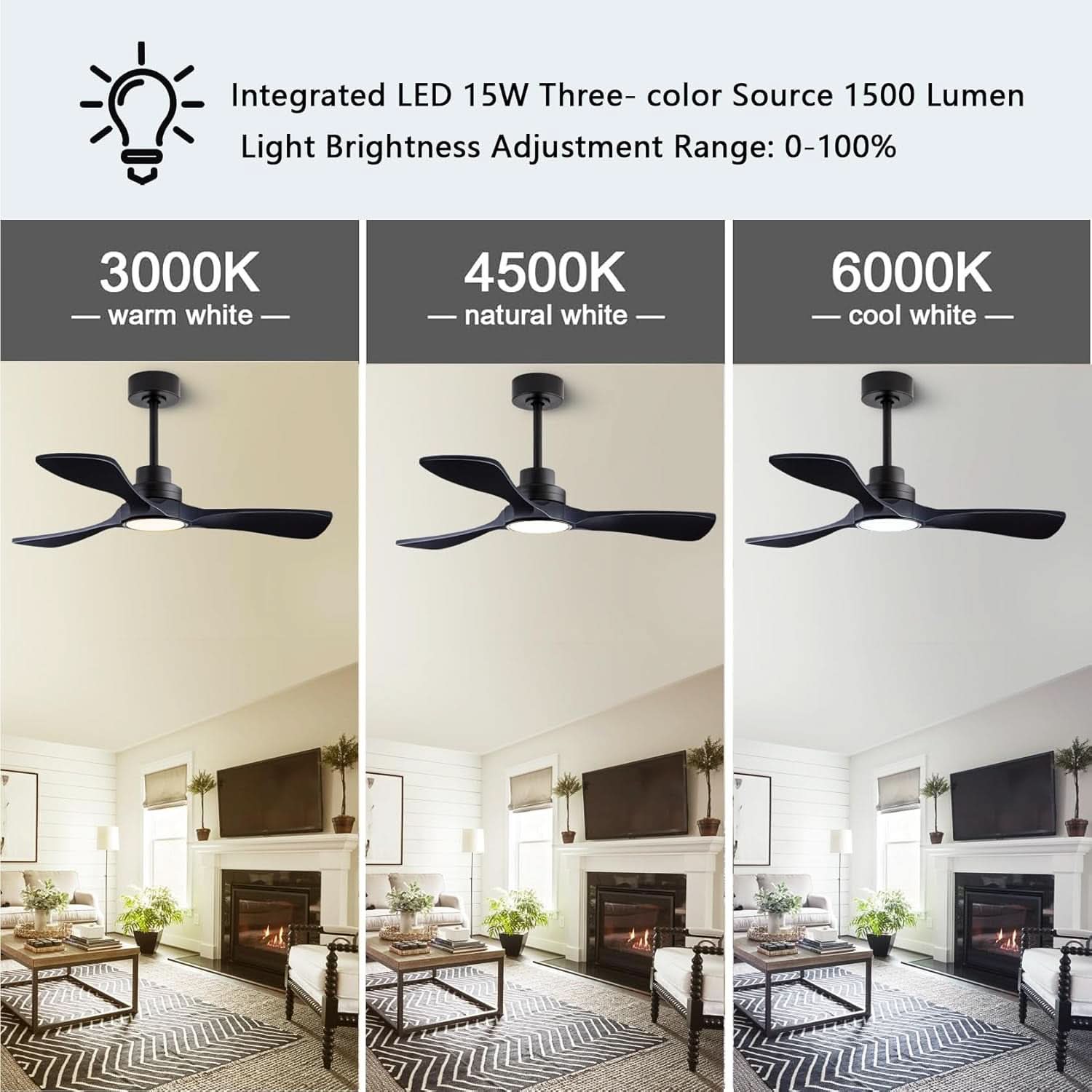 52 Inch Wood Ceiling Fan With Remote And Light Kit Black