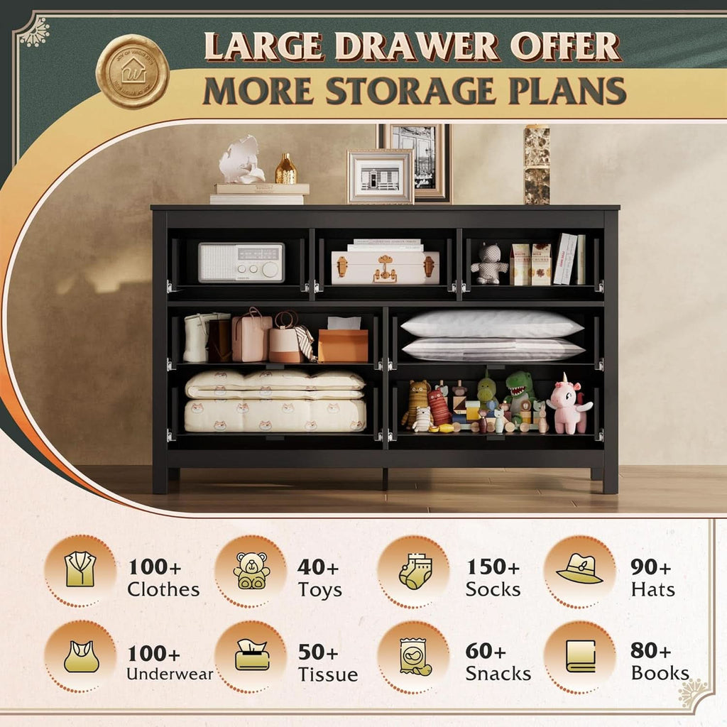 Ebony Farmhouse Dresser With Seven Drawers Solid Hardwood