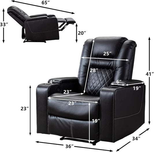 Black Leather Power Recliner With Usb And Cup Holders