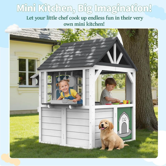 White Cedar All Weather Wood Playhouse With Dutch Door