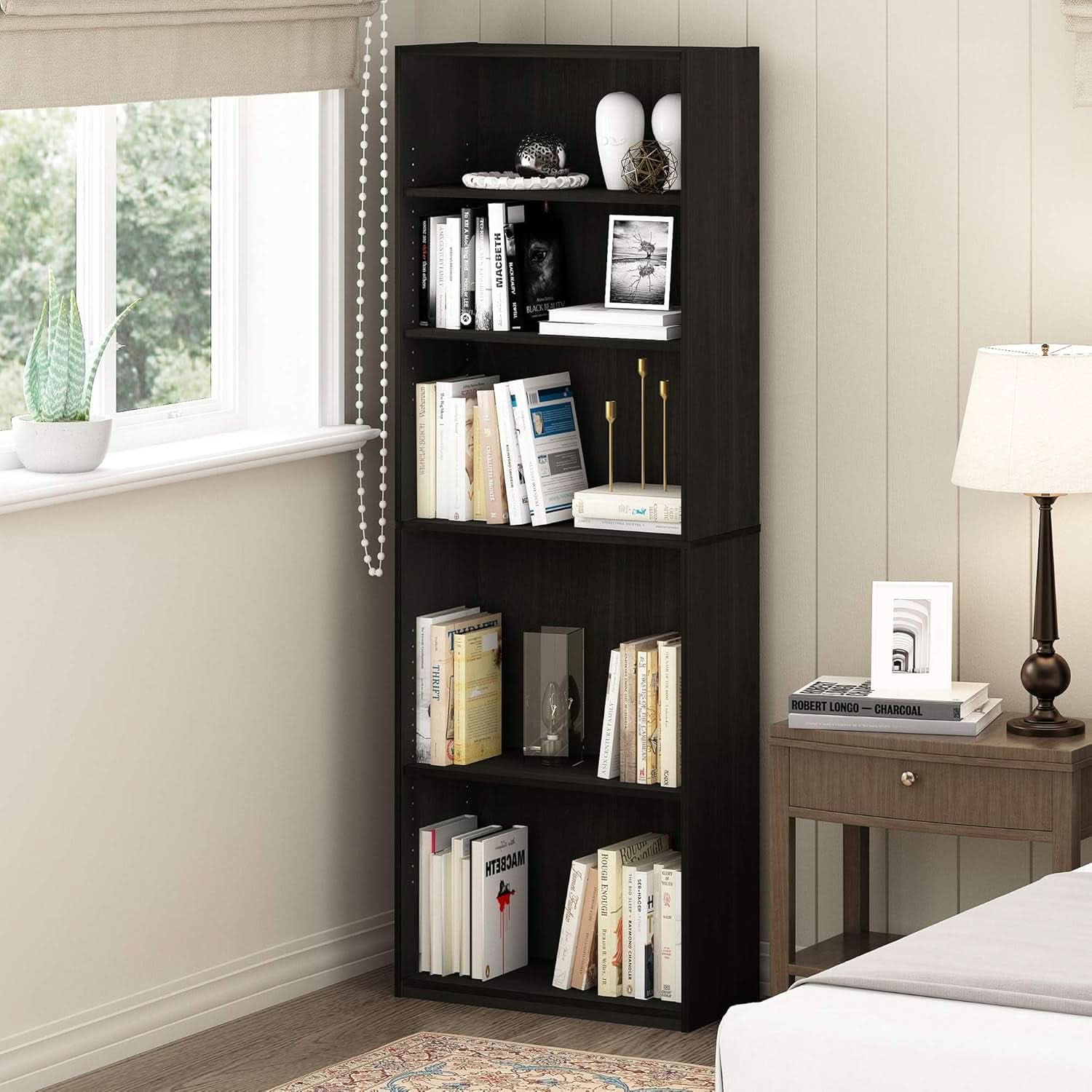 JAYA Simply Home 5-Tier Bookcase Espresso Storage Shelf