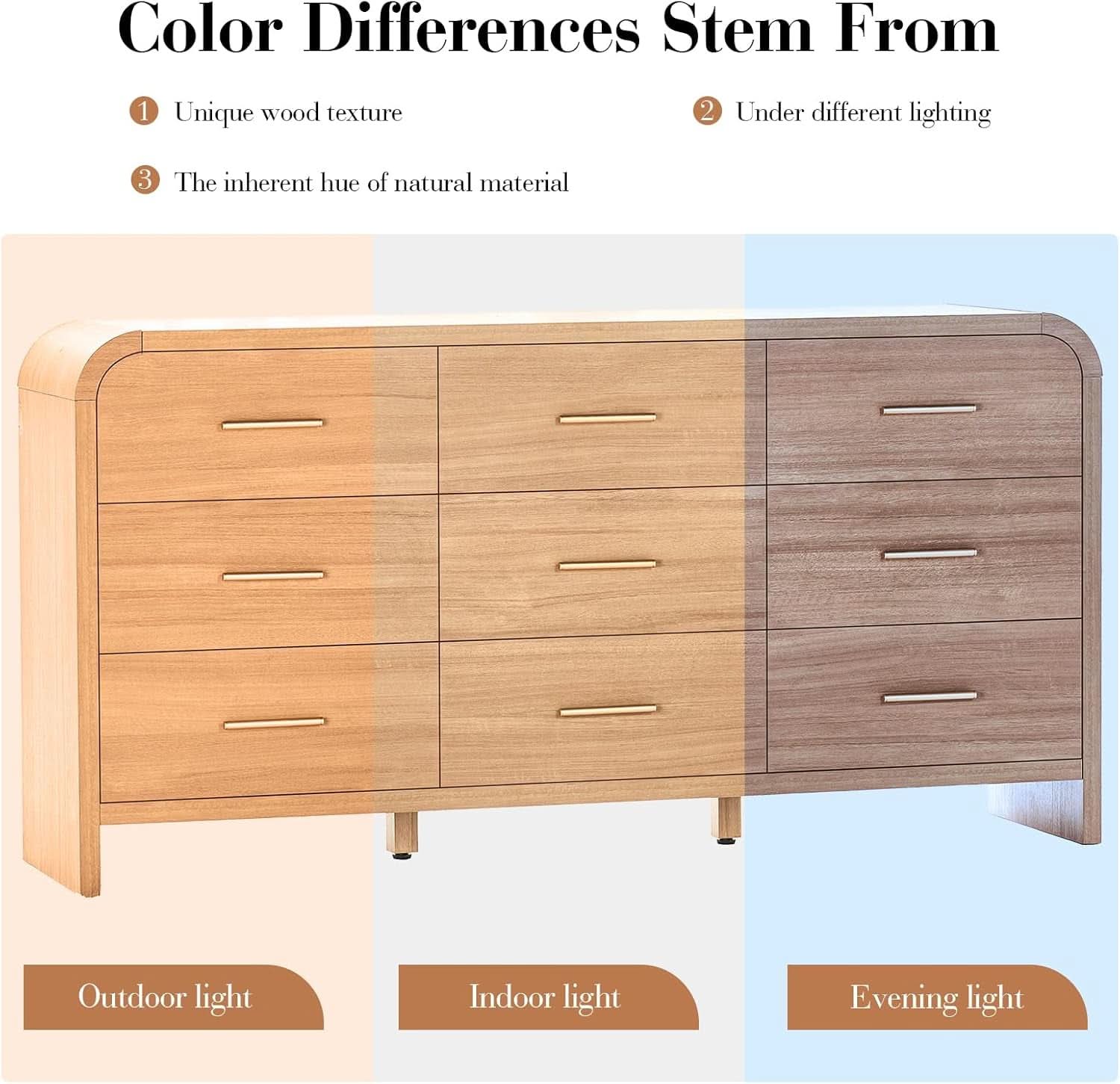 SolidOak Curved Nine Drawer Dresser SixtyThreeInches