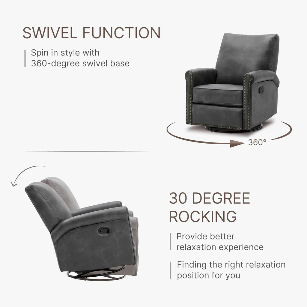 Large Leather Recliner Chair With Swivel Rocker Living Room
