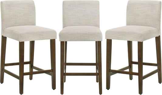 Ivory Upholstered Counter Height Bar Stools Set of Three