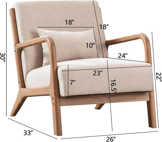 Beige Luxuriously Upholstered Mid Century Modern Chair