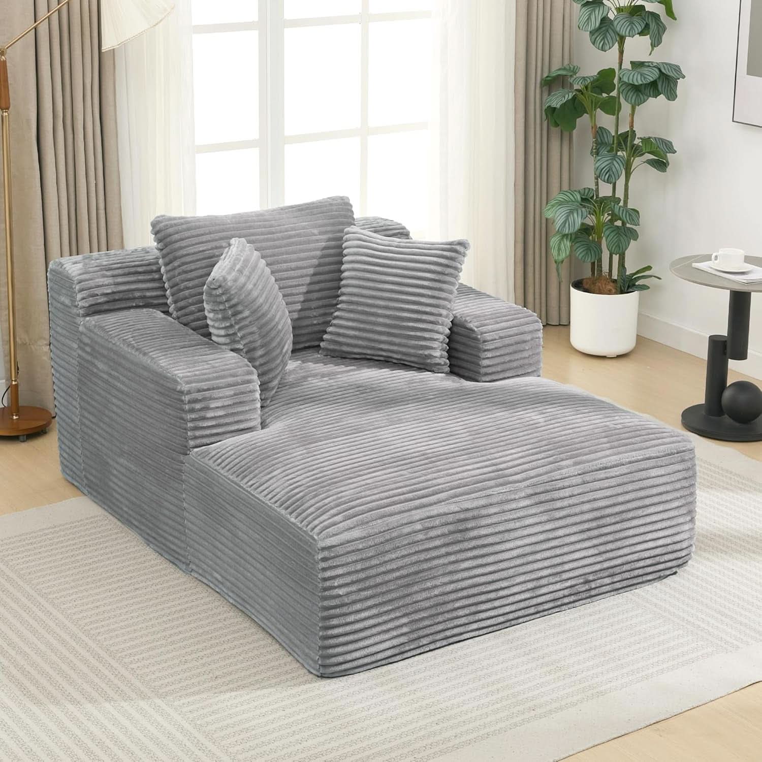 Oversized Chaise Lounge With Deepseat Corduroy Upholstery