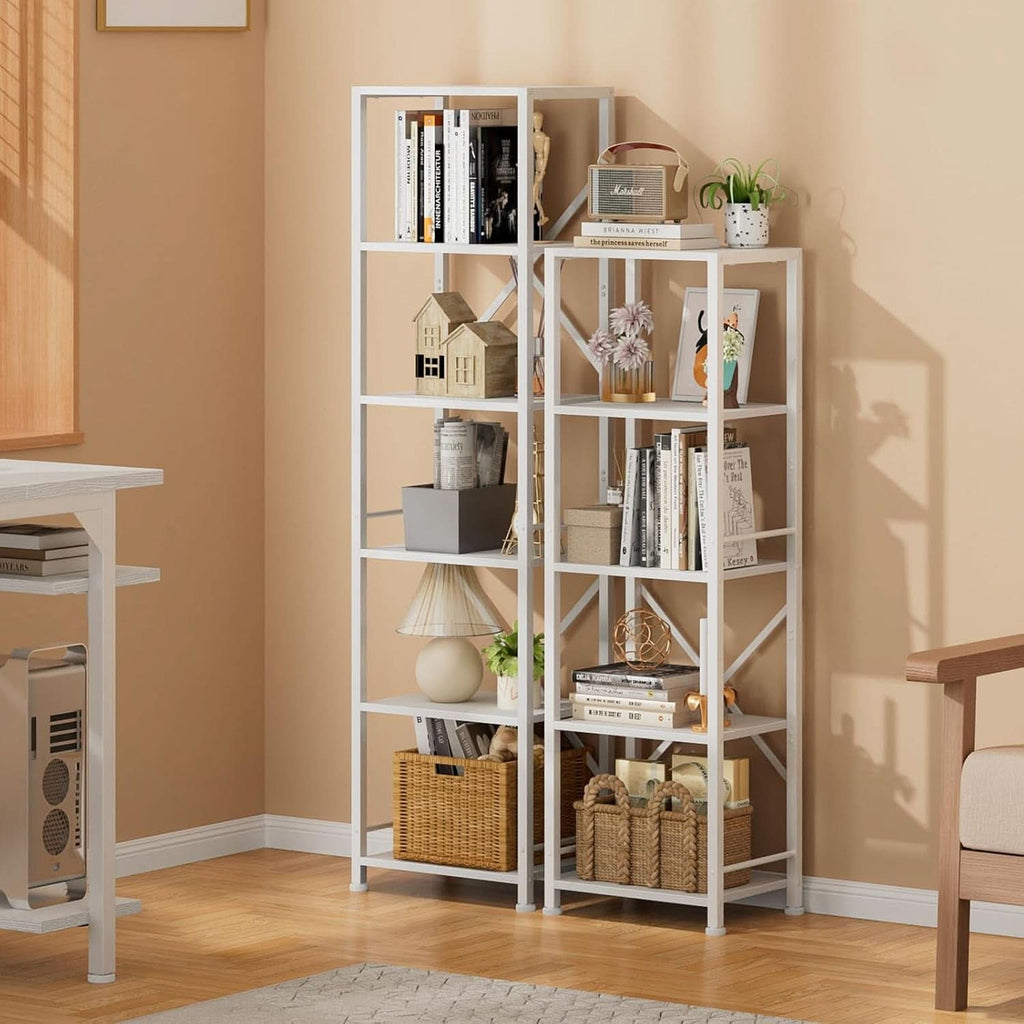 White Tall Bookshelf 6 Shelf Freestanding Bookcase