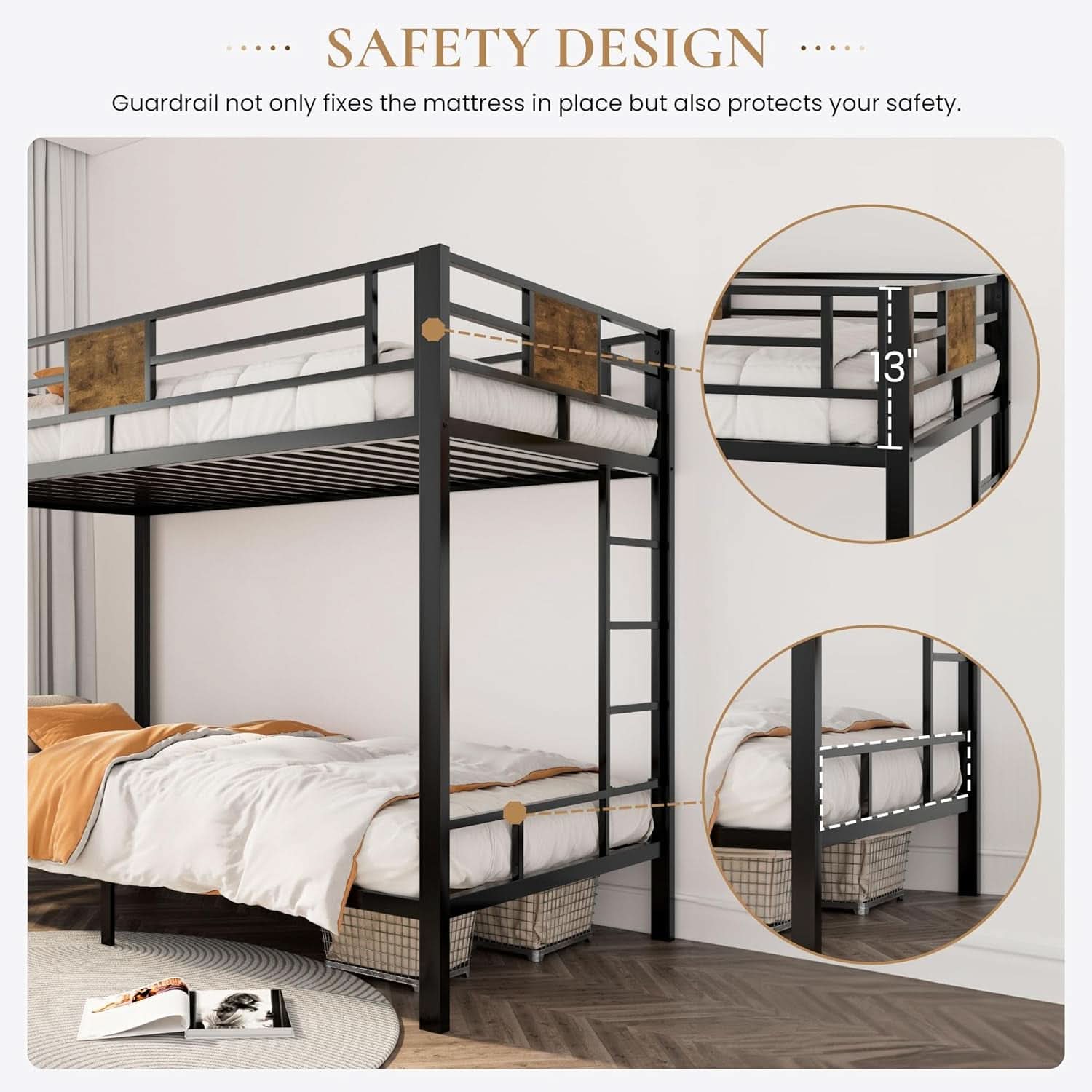 Loft Bunk Bed Twin Over Twin With Ladder And Guardrails
