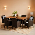 Outdoor 7 Piece Acacia Wood Wicker Dining Set Teak Finish
