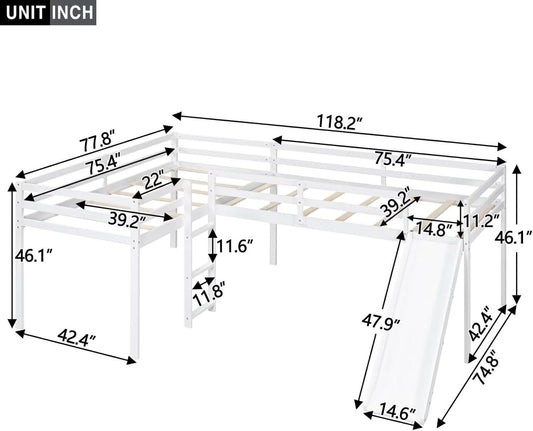 Wooden Twin Loft Bed With Slide And Ladder White For Kids Teens