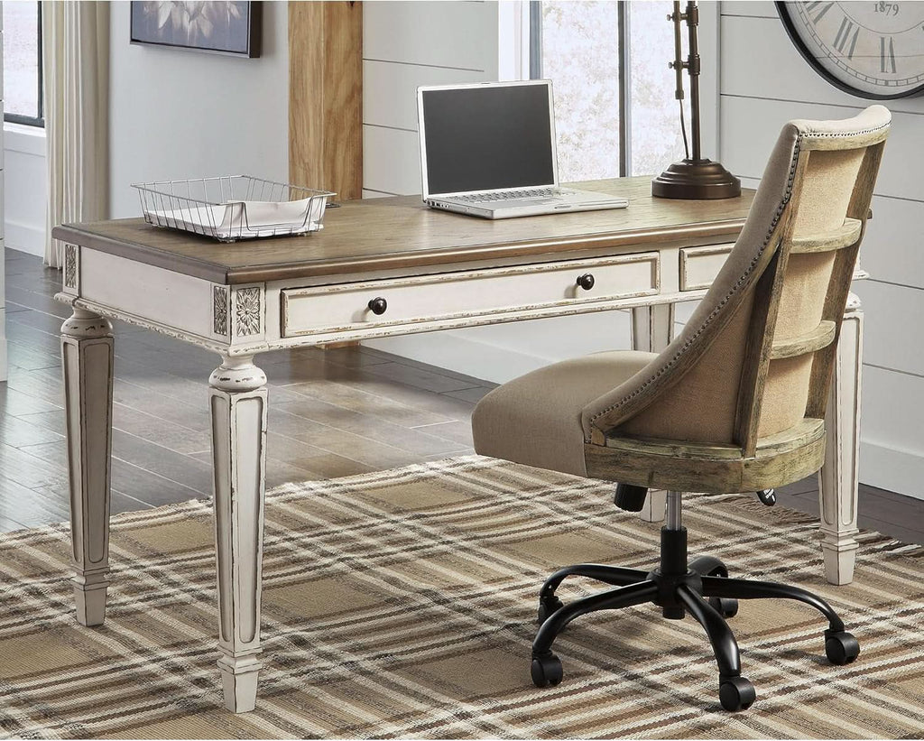 Realyn Farmhouse 60 Inch Home Office Desk With USB Charging Chipped White