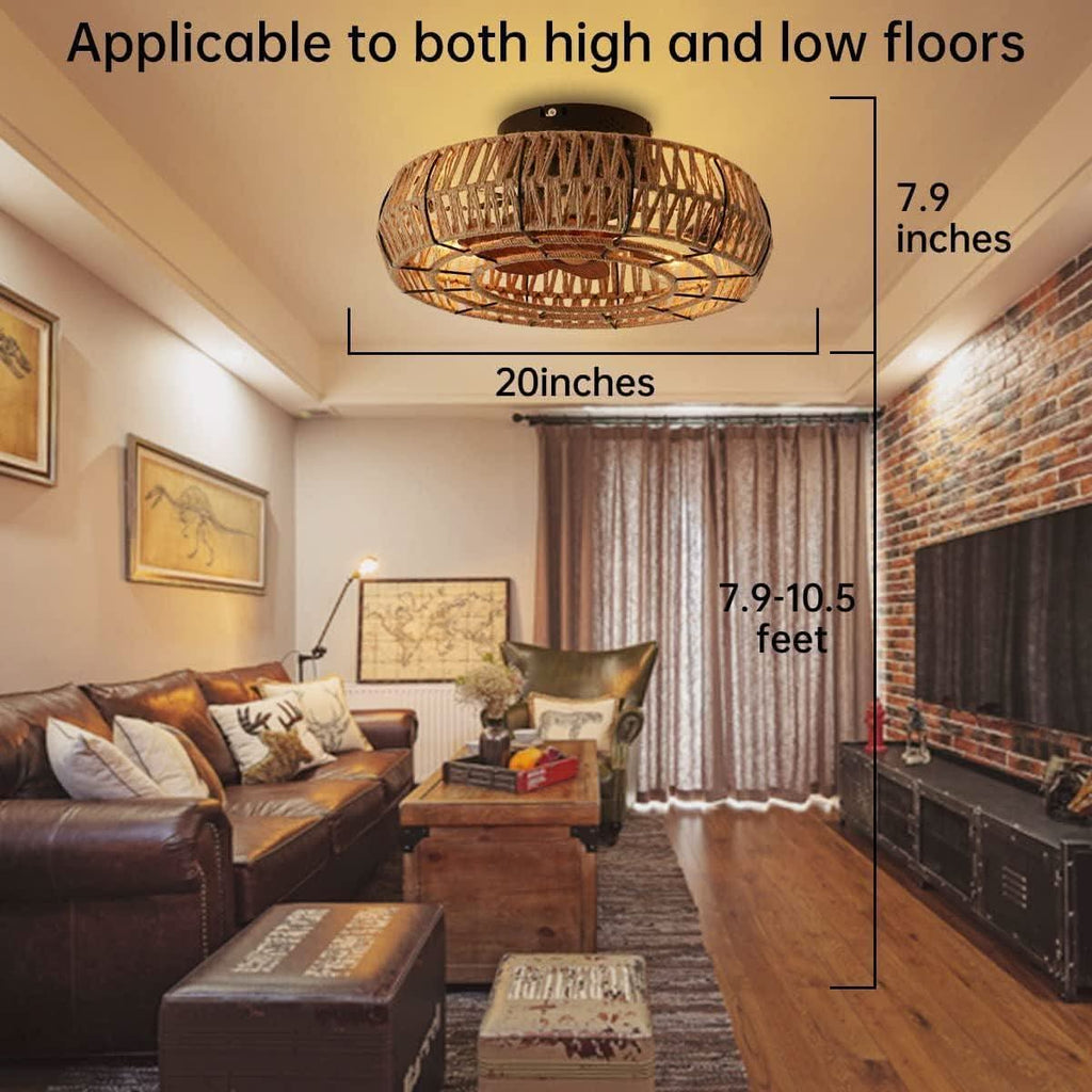 20 Inch Boho Caged Ceiling Fan With Lights And Remote Six Speeds Four Edison Bulbs