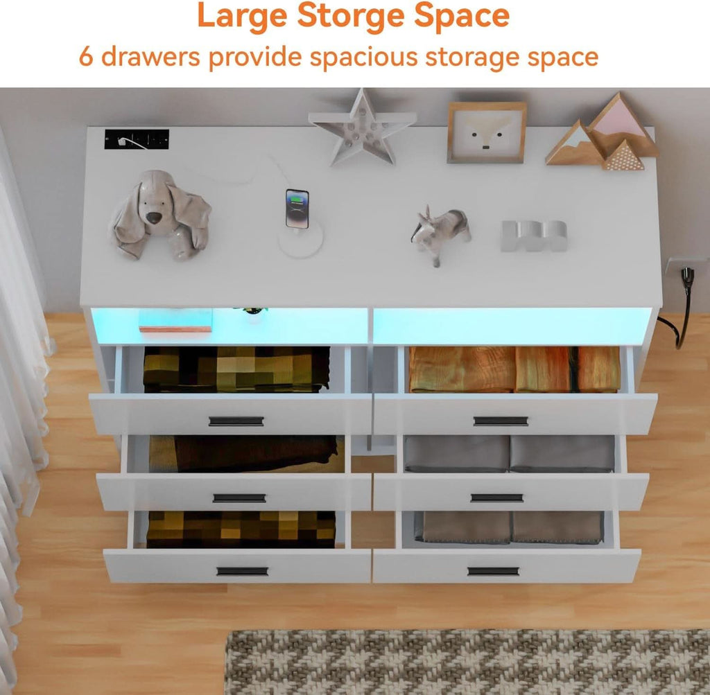 Tall White Six Drawer Dresser With Built In Power Outlets