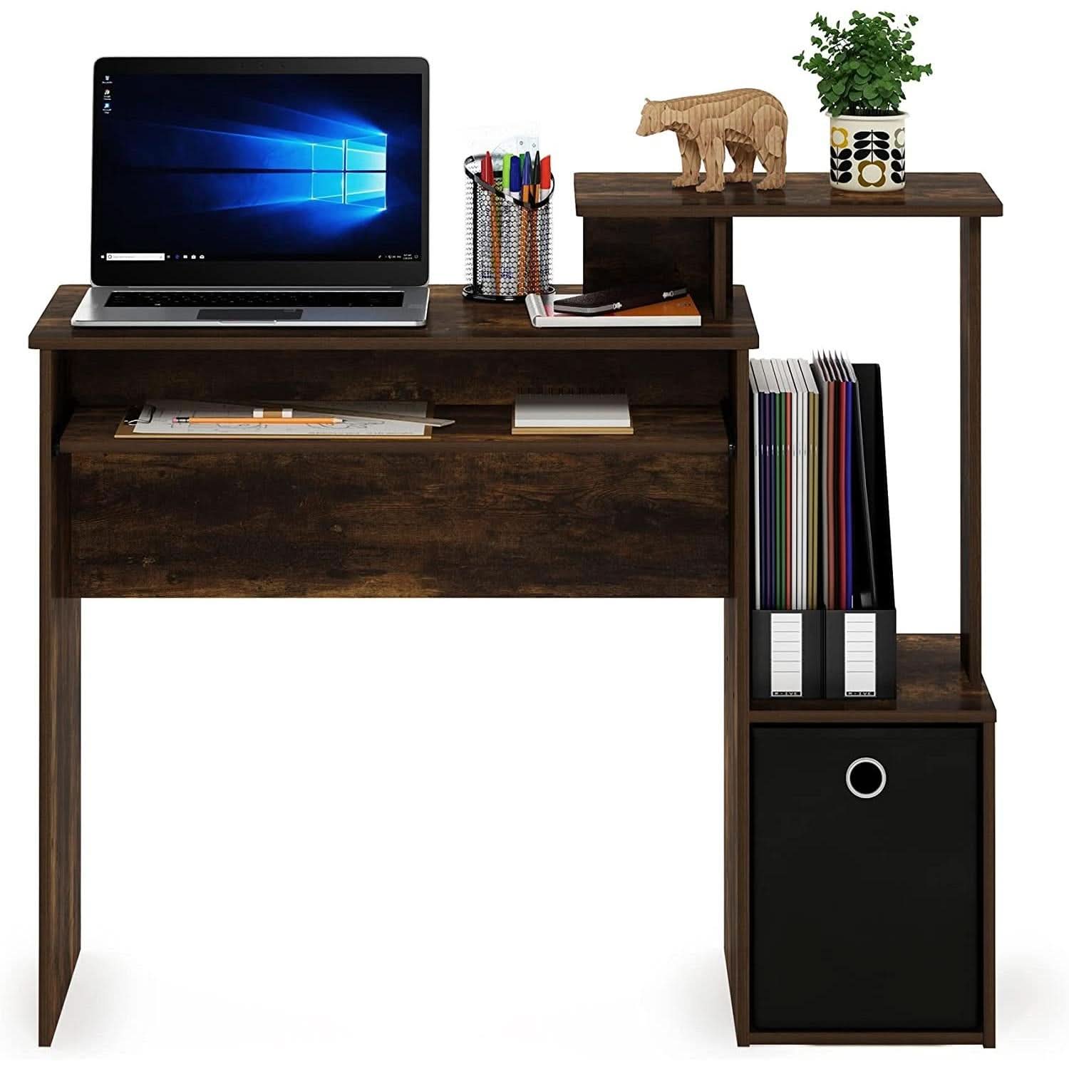 Amber Pine Black Econ Writing Desk With Keyboard Tray
