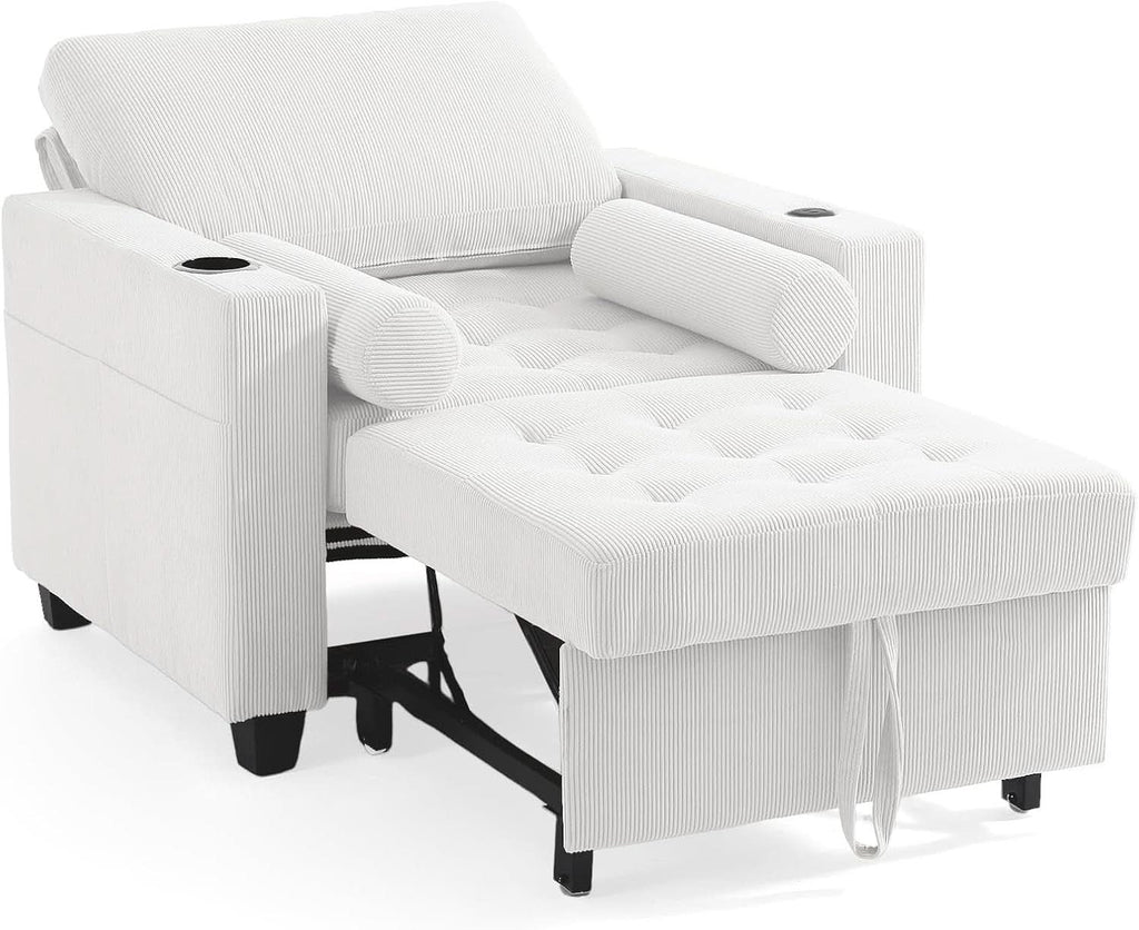 Beige Adjustable Sleeper Chair Sofa Bed Upholstered