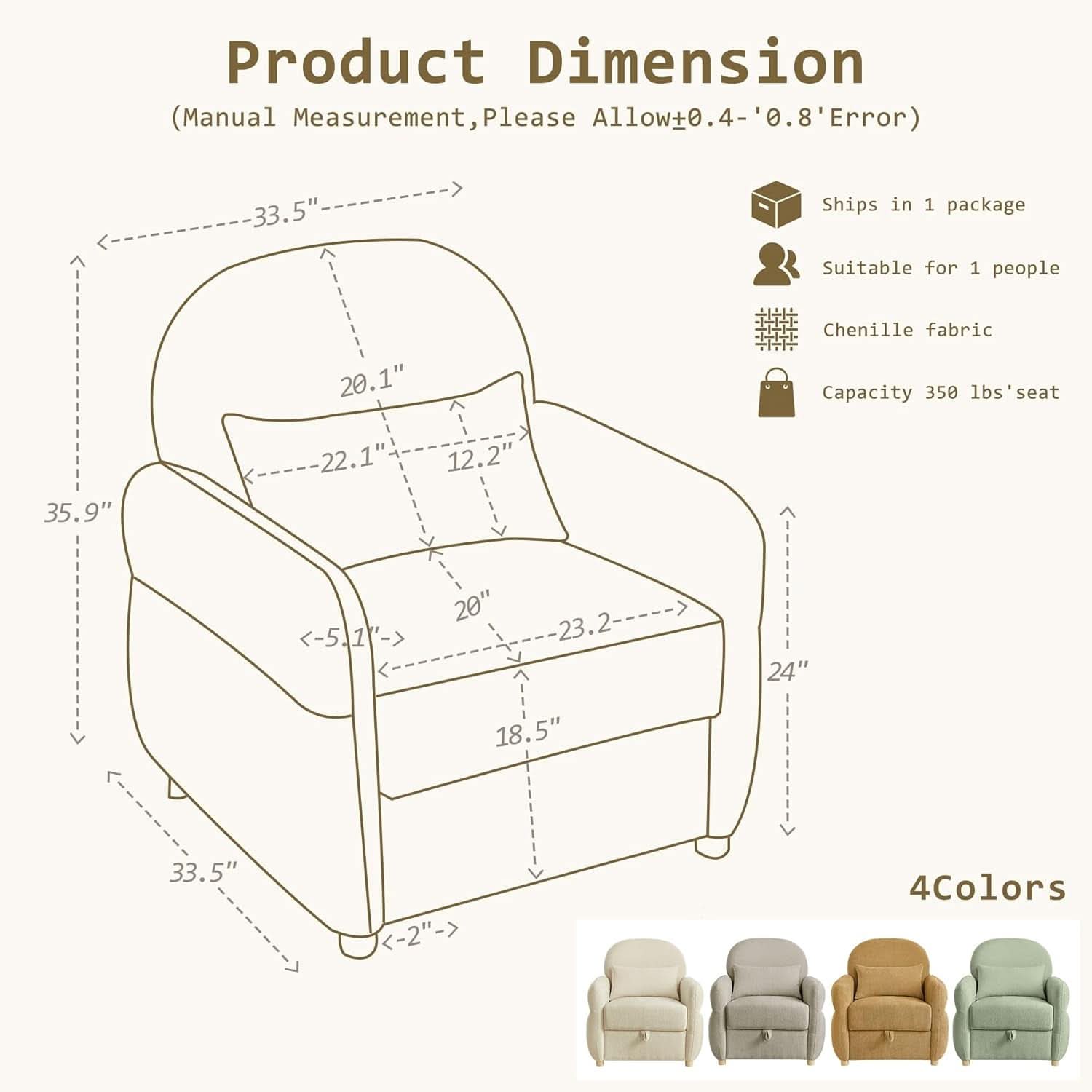 Ginger Yellow 33.5 Inch Upholstered Accent Armchair